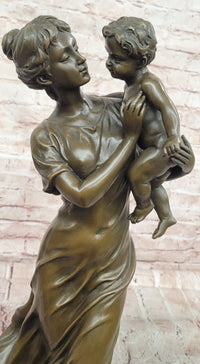 Bronze Sculpture a Tender Scene of a Mother Holding Her Child Signed Moreau