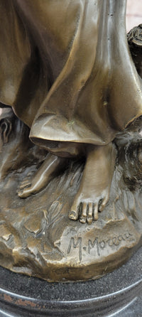 Bronze Sculpture a Tender Scene of a Mother Holding Her Child Signed Moreau