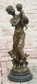 Bronze Sculpture a Tender Scene of a Mother Holding Her Child Signed Moreau