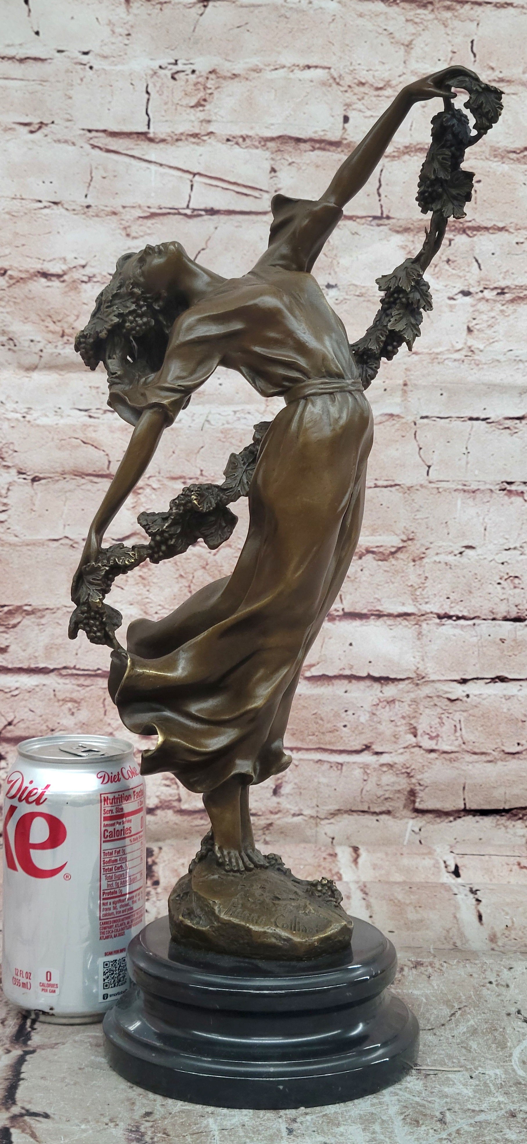 Art Deco Pierre Collinet Woman Girl with a Vine Garland Bronze Sculpture