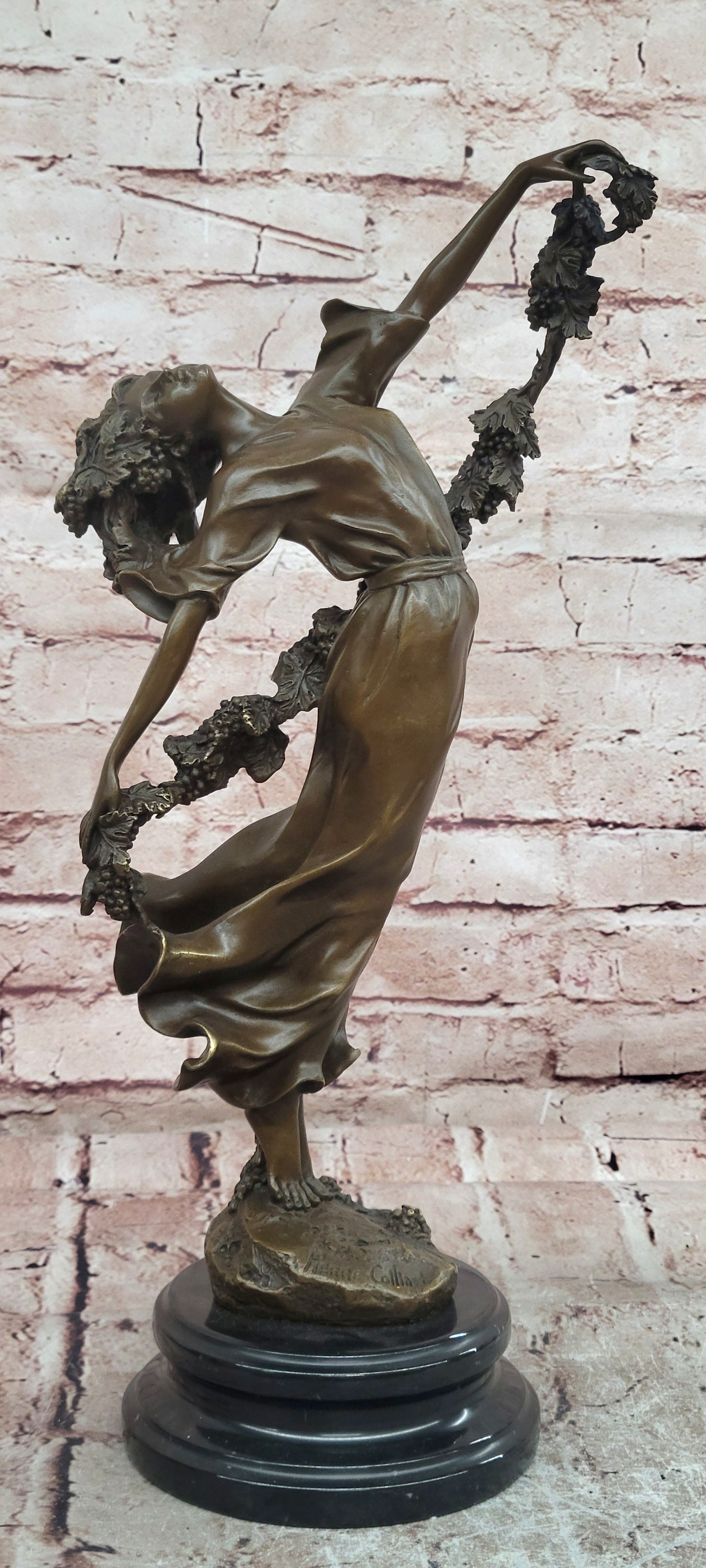 Art Deco Pierre Collinet Woman Girl with a Vine Garland Bronze Sculpture