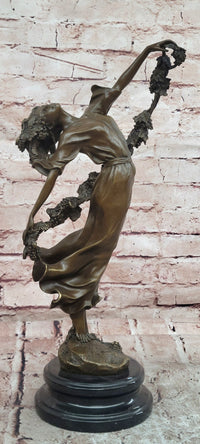 Art Deco Pierre Collinet Woman Girl with a Vine Garland Bronze Sculpture