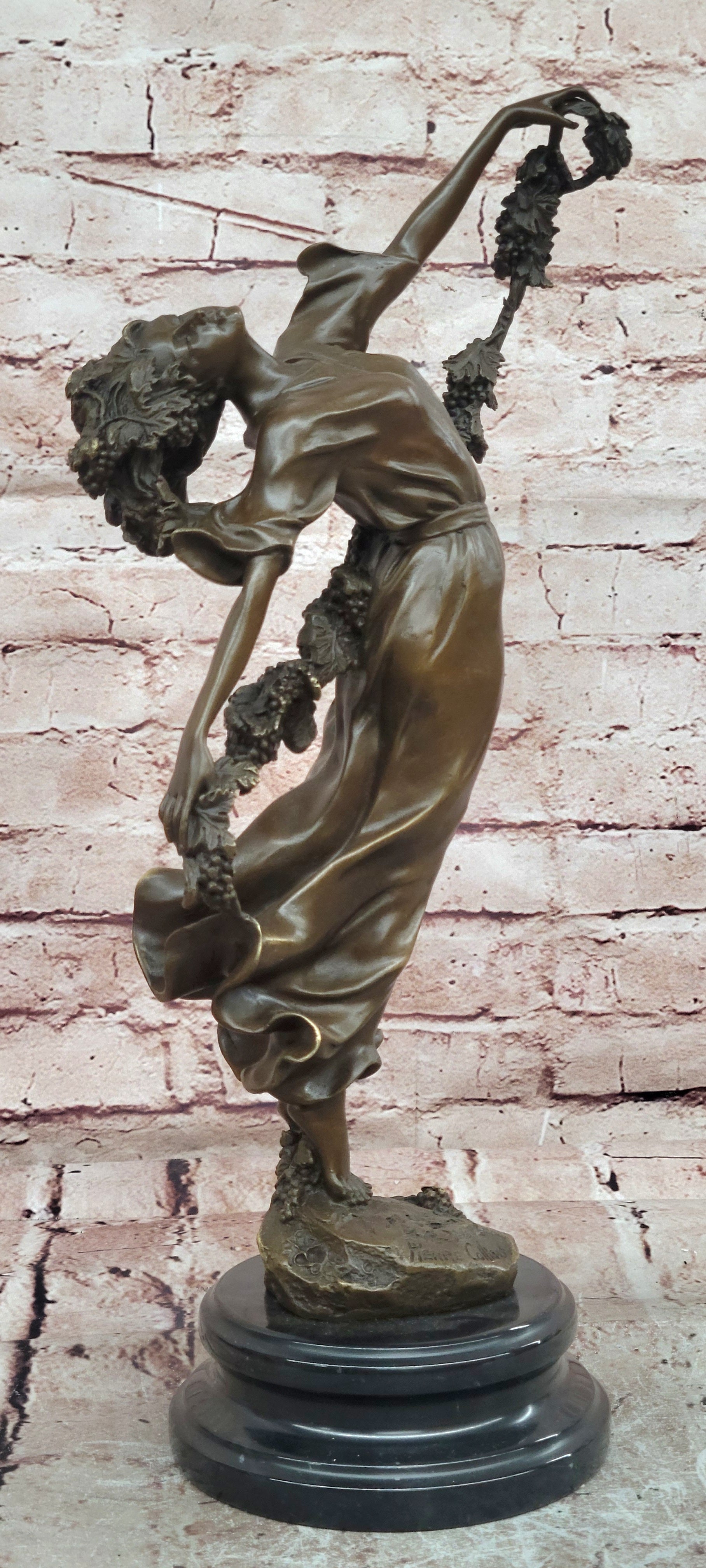 Art Deco Pierre Collinet Woman Girl with a Vine Garland Bronze Sculpture