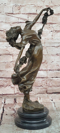 Art Deco Pierre Collinet Woman Girl with a Vine Garland Bronze Sculpture