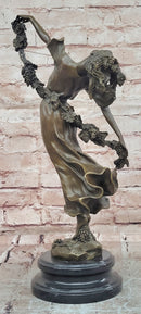 Art Deco Pierre Collinet Woman Girl with a Vine Garland Bronze Sculpture