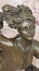 Art Deco Pierre Collinet Woman Girl with a Vine Garland Bronze Sculpture