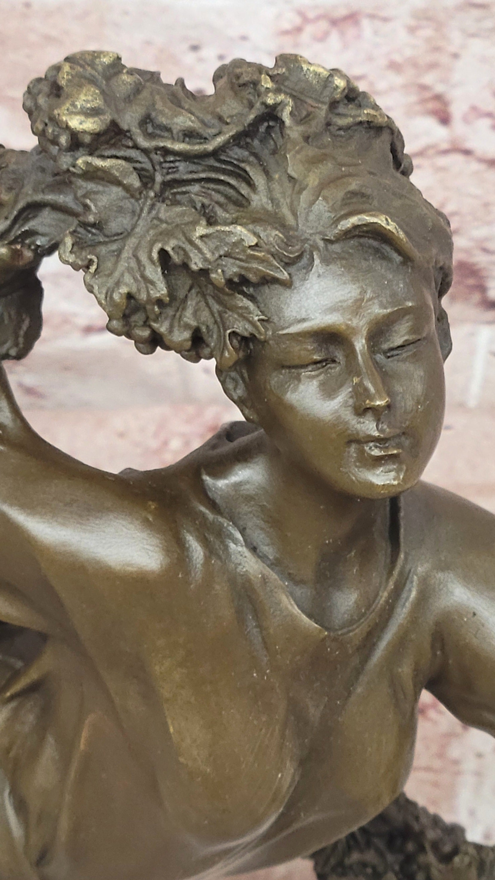 Art Deco Pierre Collinet Woman Girl with a Vine Garland Bronze Sculpture