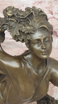 Art Deco Pierre Collinet Woman Girl with a Vine Garland Bronze Sculpture
