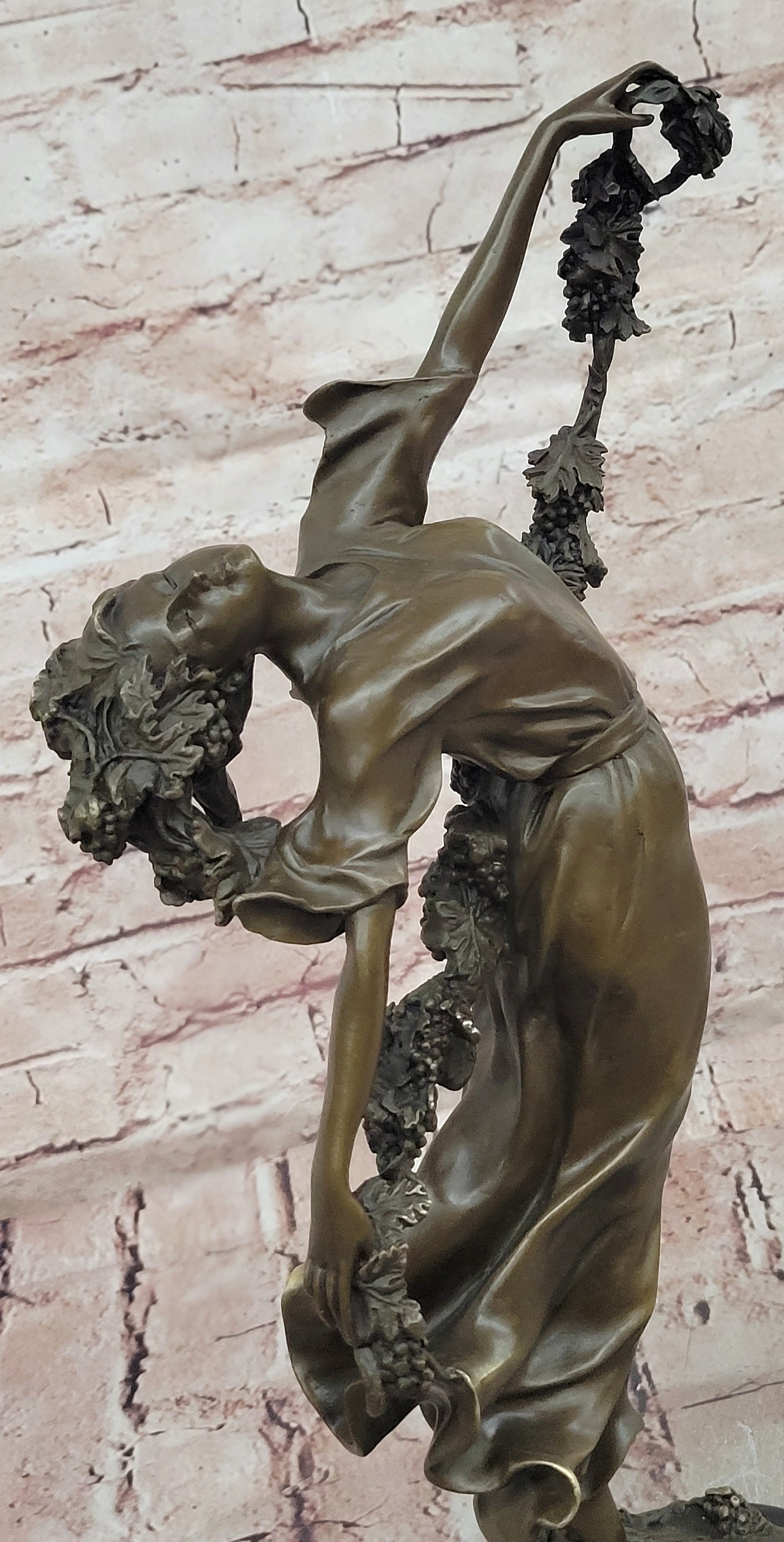Art Deco Pierre Collinet Woman Girl with a Vine Garland Bronze Sculpture