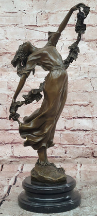 Art Deco Pierre Collinet Woman Girl with a Vine Garland Bronze Sculpture