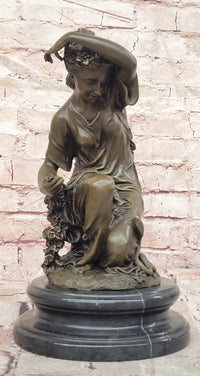 Hand Made the Spring by Cesaro woman with Roses Genuine Bronze Sculpture Statue