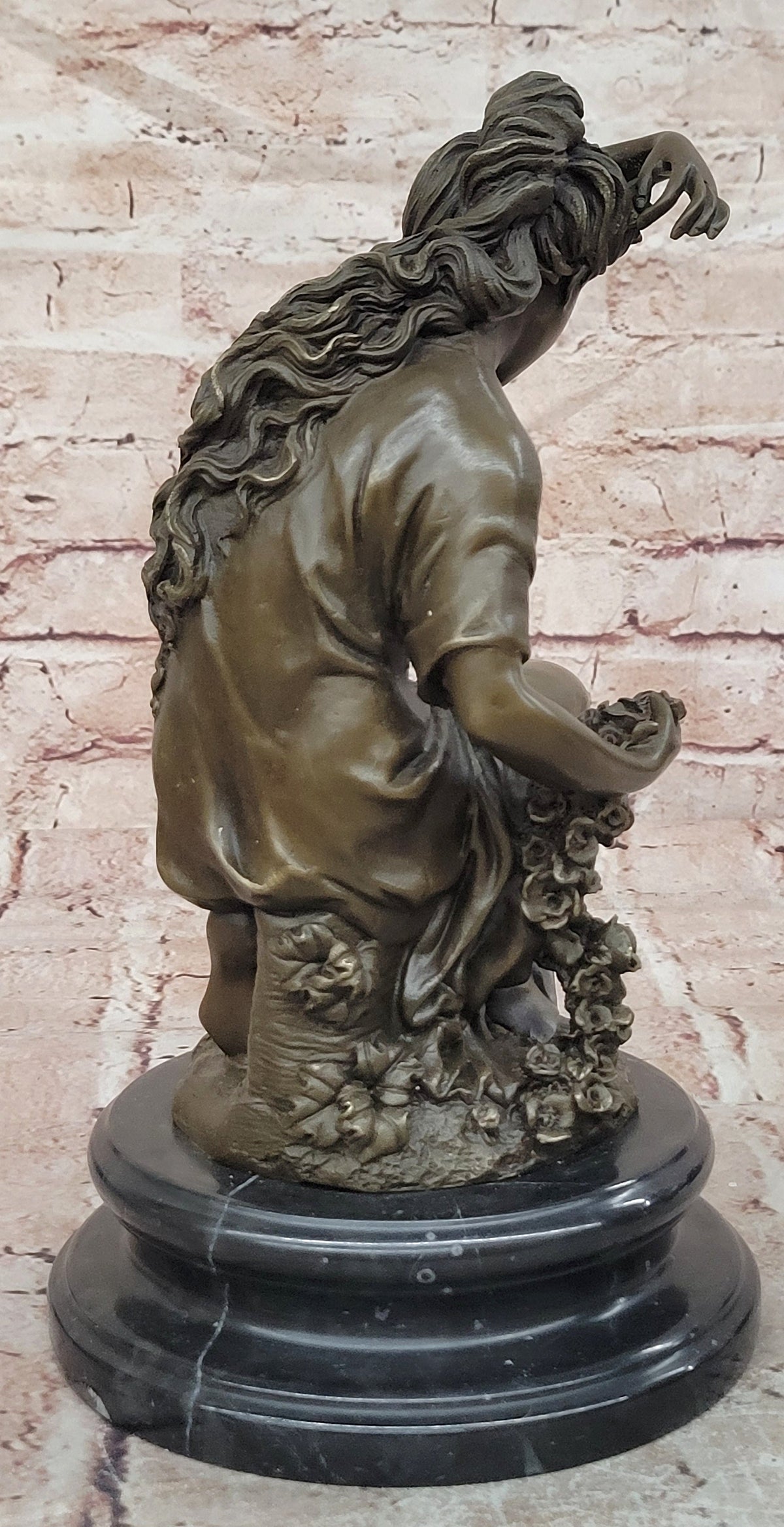 Hand Made the Spring by Cesaro woman with Roses Genuine Bronze Sculpture Statue