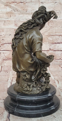 Hand Made the Spring by Cesaro woman with Roses Genuine Bronze Sculpture Statue