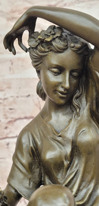 Hand Made the Spring by Cesaro woman with Roses Genuine Bronze Sculpture Statue