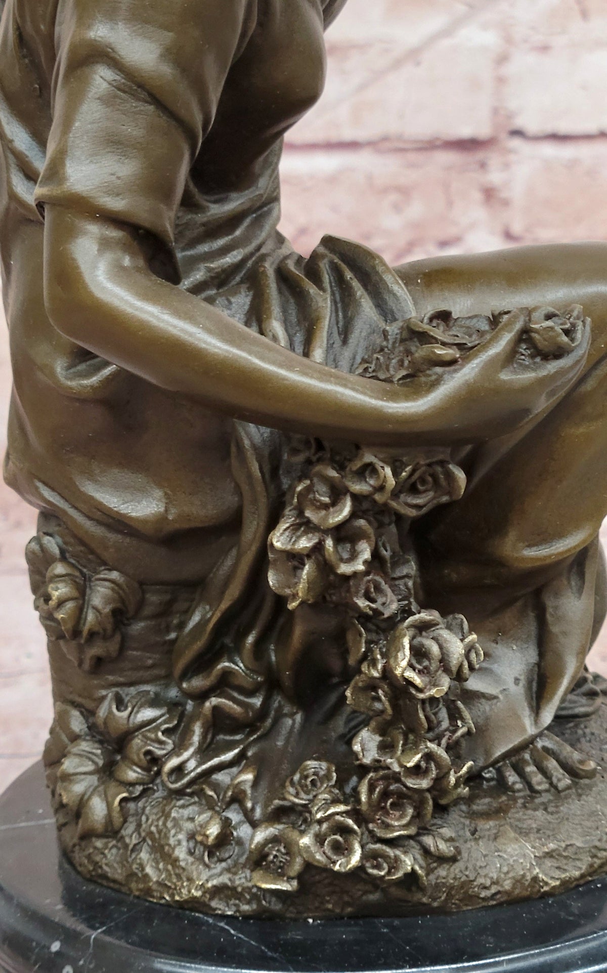 Hand Made the Spring by Cesaro woman with Roses Genuine Bronze Sculpture Statue