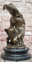 Hand Made the Spring by Cesaro woman with Roses Genuine Bronze Sculpture Statue