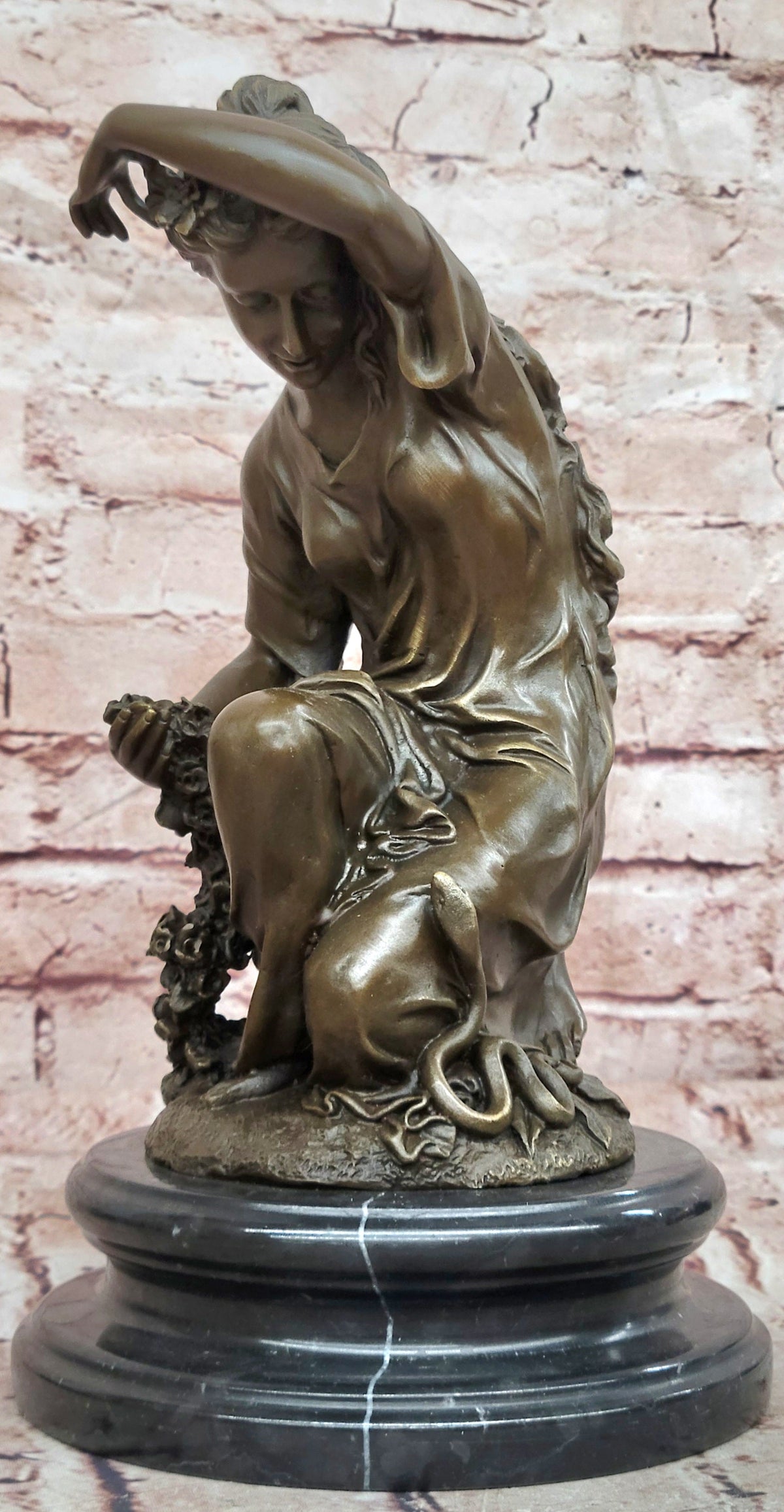 Hand Made the Spring by Cesaro woman with Roses Genuine Bronze Sculpture Statue