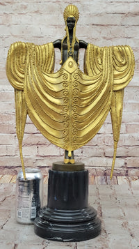 J. Erte Art Deco Golden Lady Sculpture on Marble Base