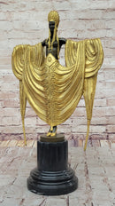 J. Erte Art Deco Golden Lady Sculpture on Marble Base