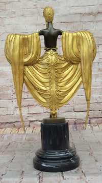 J. Erte Art Deco Golden Lady Sculpture on Marble Base
