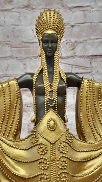 J. Erte Art Deco Golden Lady Sculpture on Marble Base