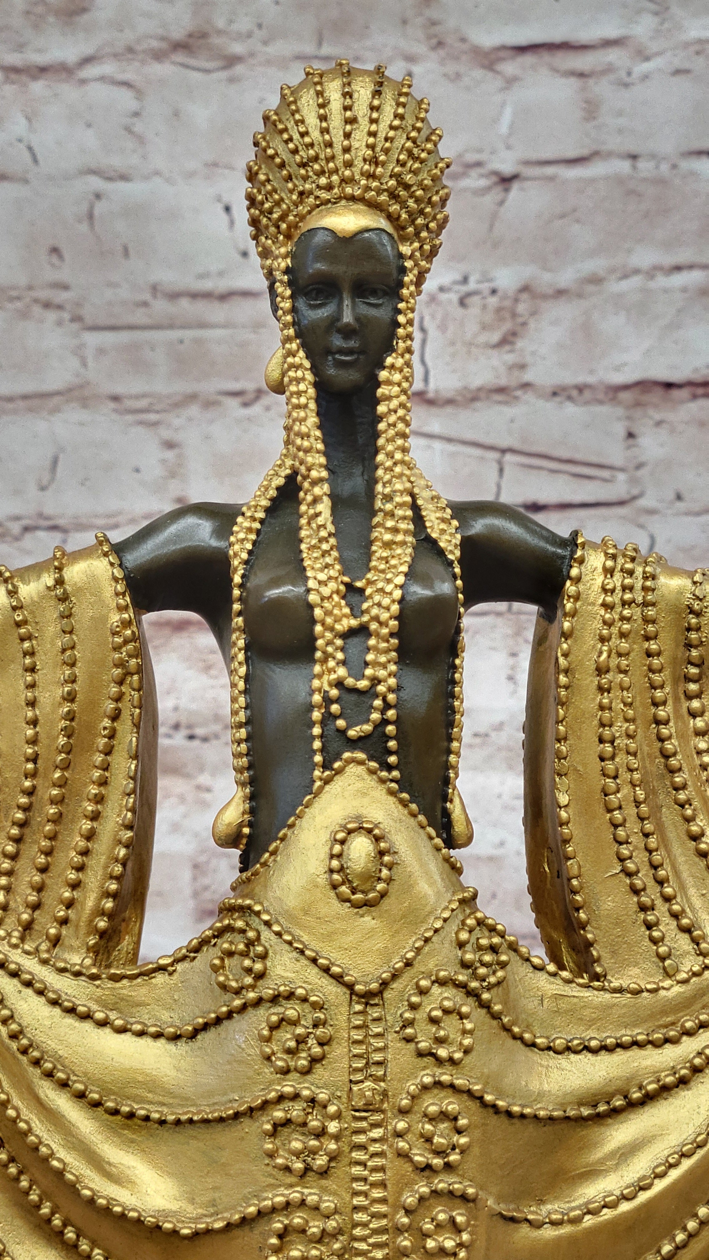 J. Erte Art Deco Golden Lady Sculpture on Marble Base
