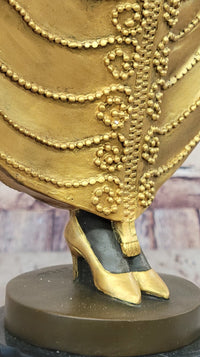 J. Erte Art Deco Golden Lady Sculpture on Marble Base