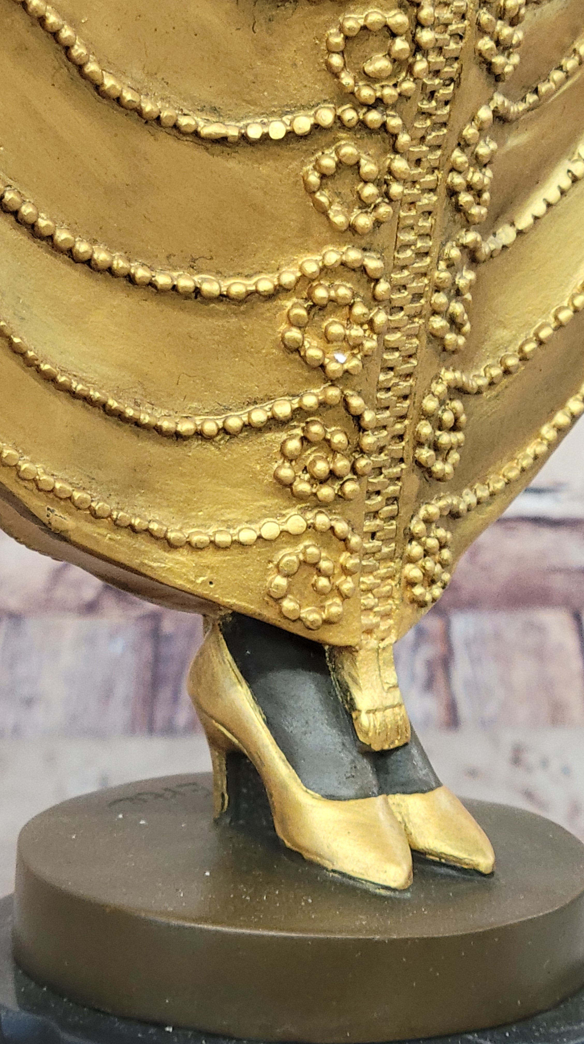 J. Erte Art Deco Golden Lady Sculpture on Marble Base
