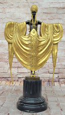 J. Erte Art Deco Golden Lady Sculpture on Marble Base