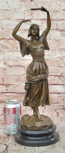 Signed Original Turkish Middle Eastern Dancer with Tambourine Bronze Sculpture