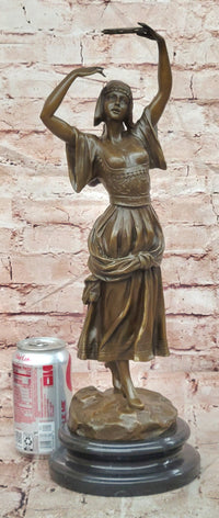 Signed Original Turkish Middle Eastern Dancer with Tambourine Bronze Sculpture