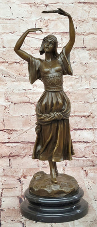 Signed Original Turkish Middle Eastern Dancer with Tambourine Bronze Sculpture
