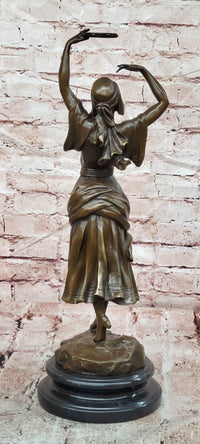 Signed Original Turkish Middle Eastern Dancer with Tambourine Bronze Sculpture