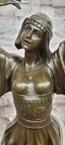 Signed Original Turkish Middle Eastern Dancer with Tambourine Bronze Sculpture