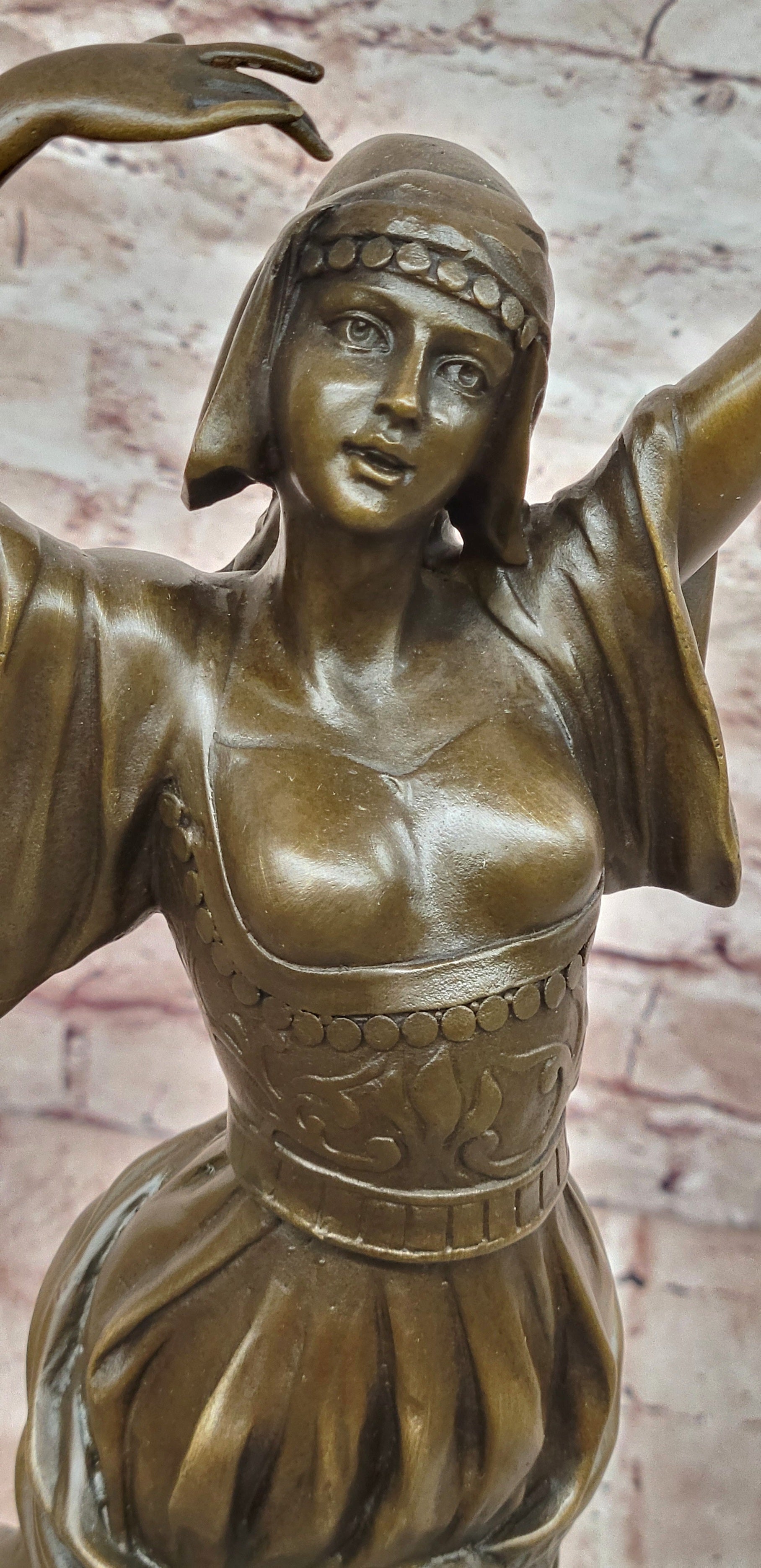 Signed Original Turkish Middle Eastern Dancer with Tambourine Bronze Sculpture