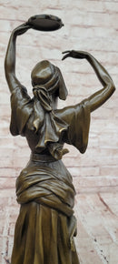 Signed Original Turkish Middle Eastern Dancer with Tambourine Bronze Sculpture