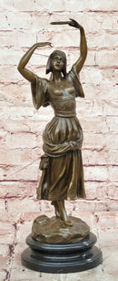 Signed Original Turkish Middle Eastern Dancer with Tambourine Bronze Sculpture