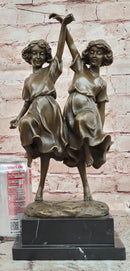 Signed W. France Twin Dancing Girls Genuine Bronze Sculpture Figurine Statue