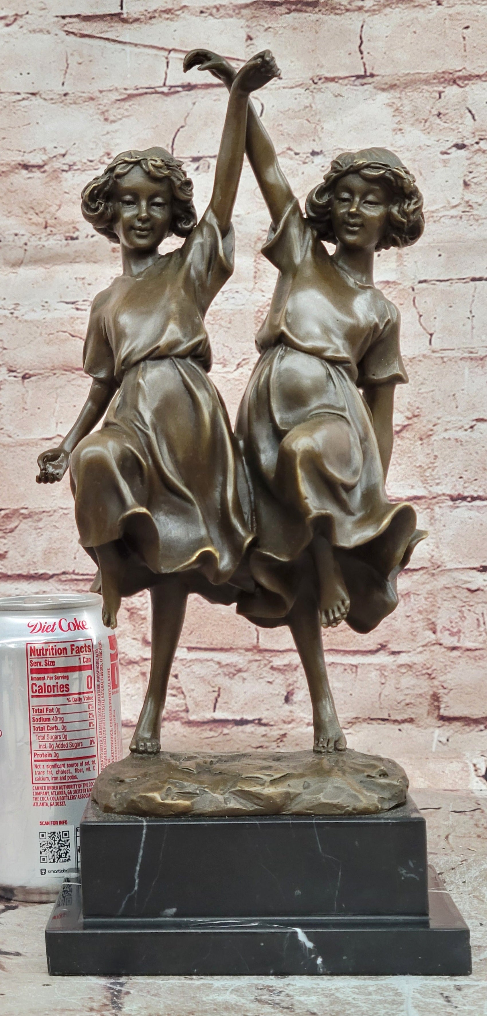 Signed W. France Twin Dancing Girls Genuine Bronze Sculpture Figurine Statue