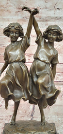 Signed W. France Twin Dancing Girls Genuine Bronze Sculpture Figurine Statue