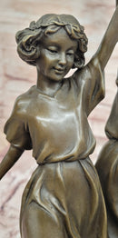 Signed W. France Twin Dancing Girls Genuine Bronze Sculpture Figurine Statue