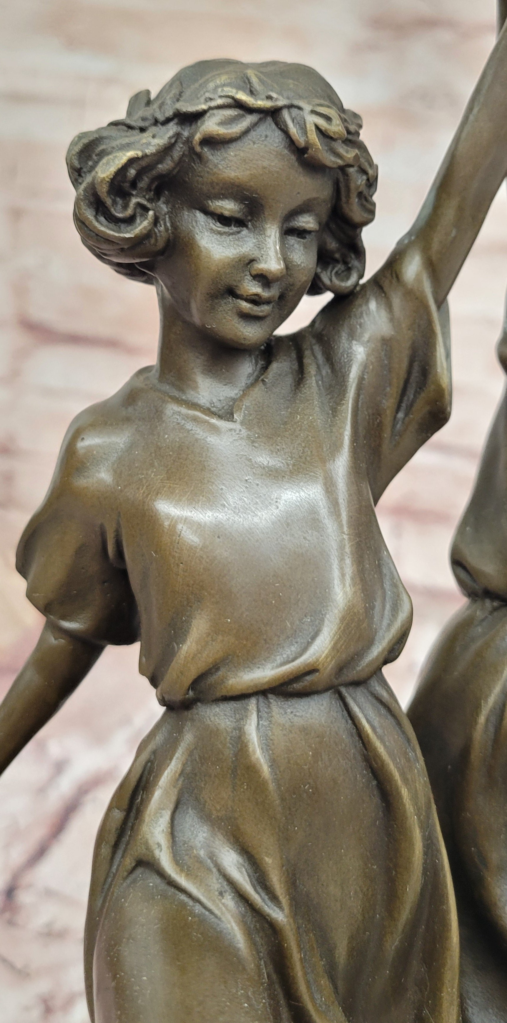 Signed W. France Twin Dancing Girls Genuine Bronze Sculpture Figurine Statue