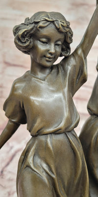 Signed W. France Twin Dancing Girls Genuine Bronze Sculpture Figurine Statue