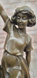 Signed W. France Twin Dancing Girls Genuine Bronze Sculpture Figurine Statue