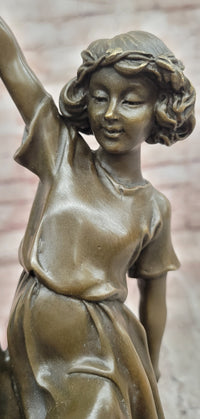 Signed W. France Twin Dancing Girls Genuine Bronze Sculpture Figurine Statue