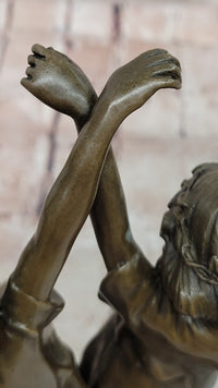 Signed W. France Twin Dancing Girls Genuine Bronze Sculpture Figurine Statue