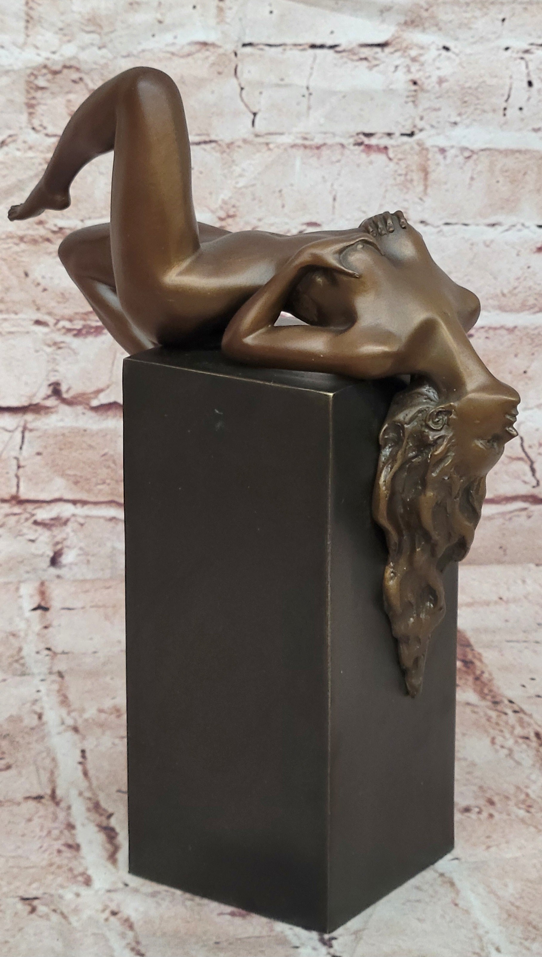 ART DECO BRONZE FIGURINE SCULPTURE STATUE EROTIC LADY NAKED FIGURE SIGNED NICK