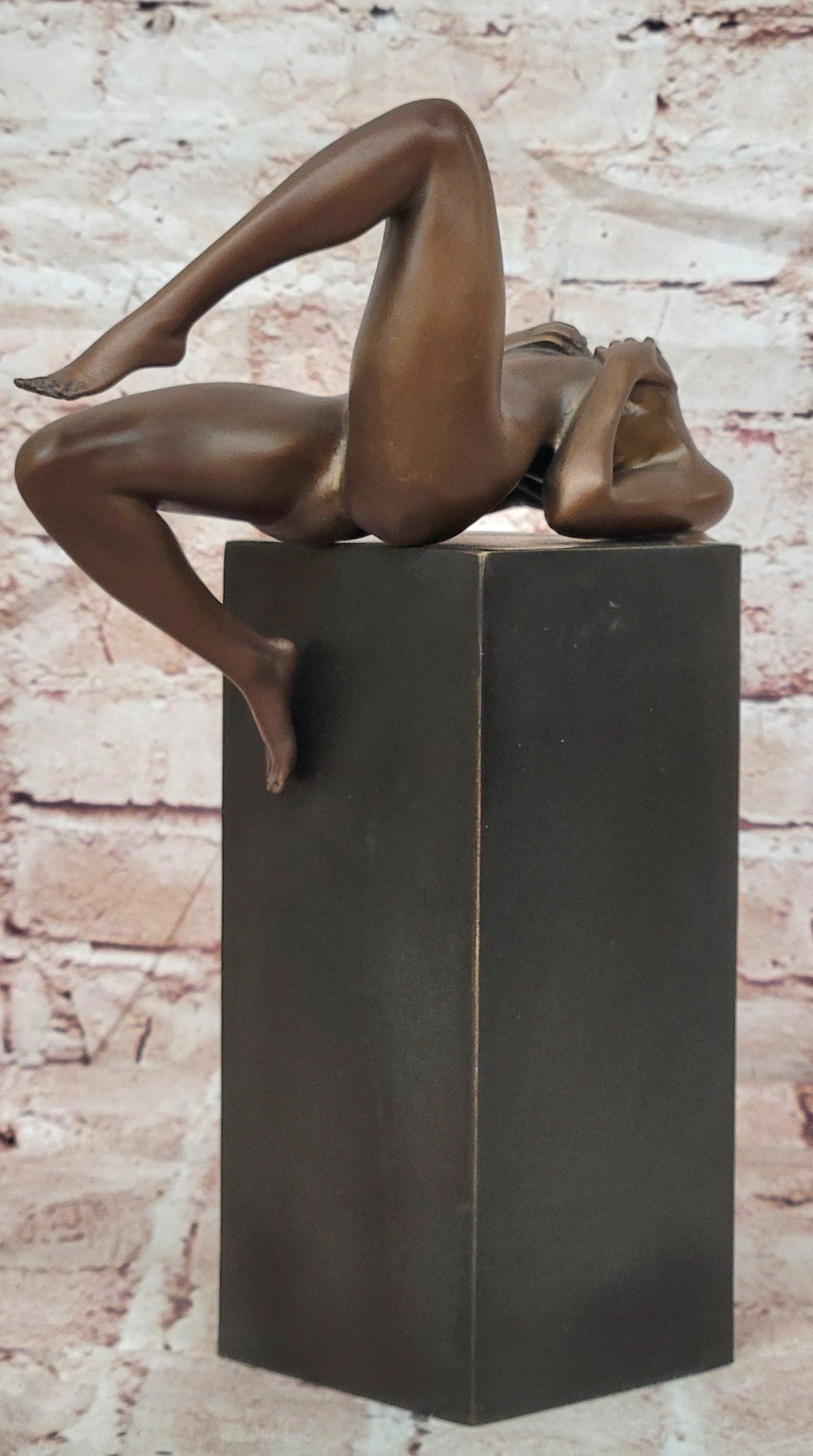 ART DECO BRONZE FIGURINE SCULPTURE STATUE EROTIC LADY NAKED FIGURE SIGNED NICK