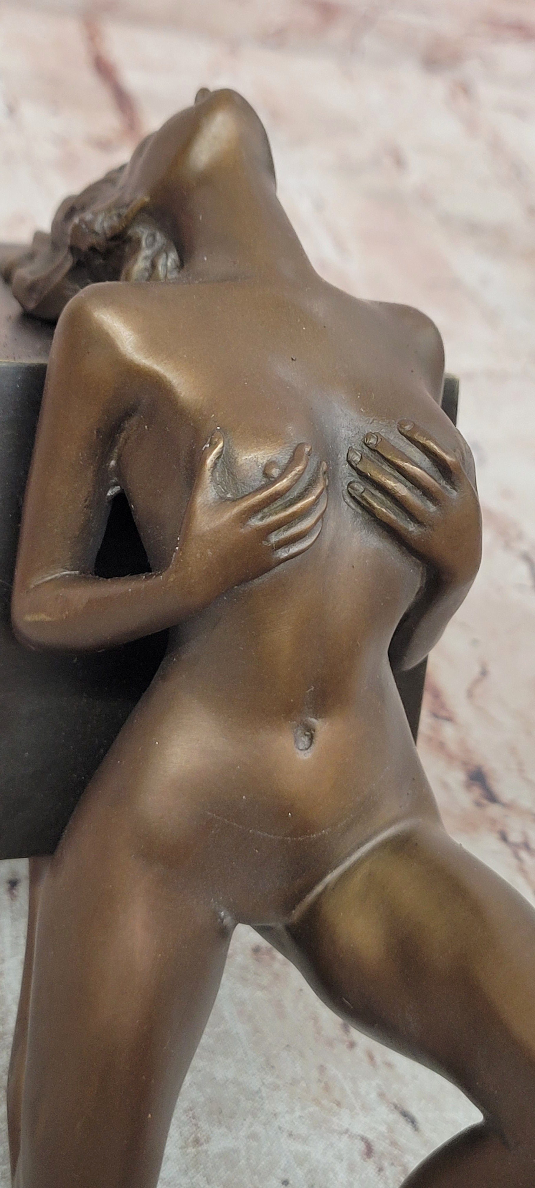 ART DECO BRONZE FIGURINE SCULPTURE STATUE EROTIC LADY NAKED FIGURE SIGNED NICK
