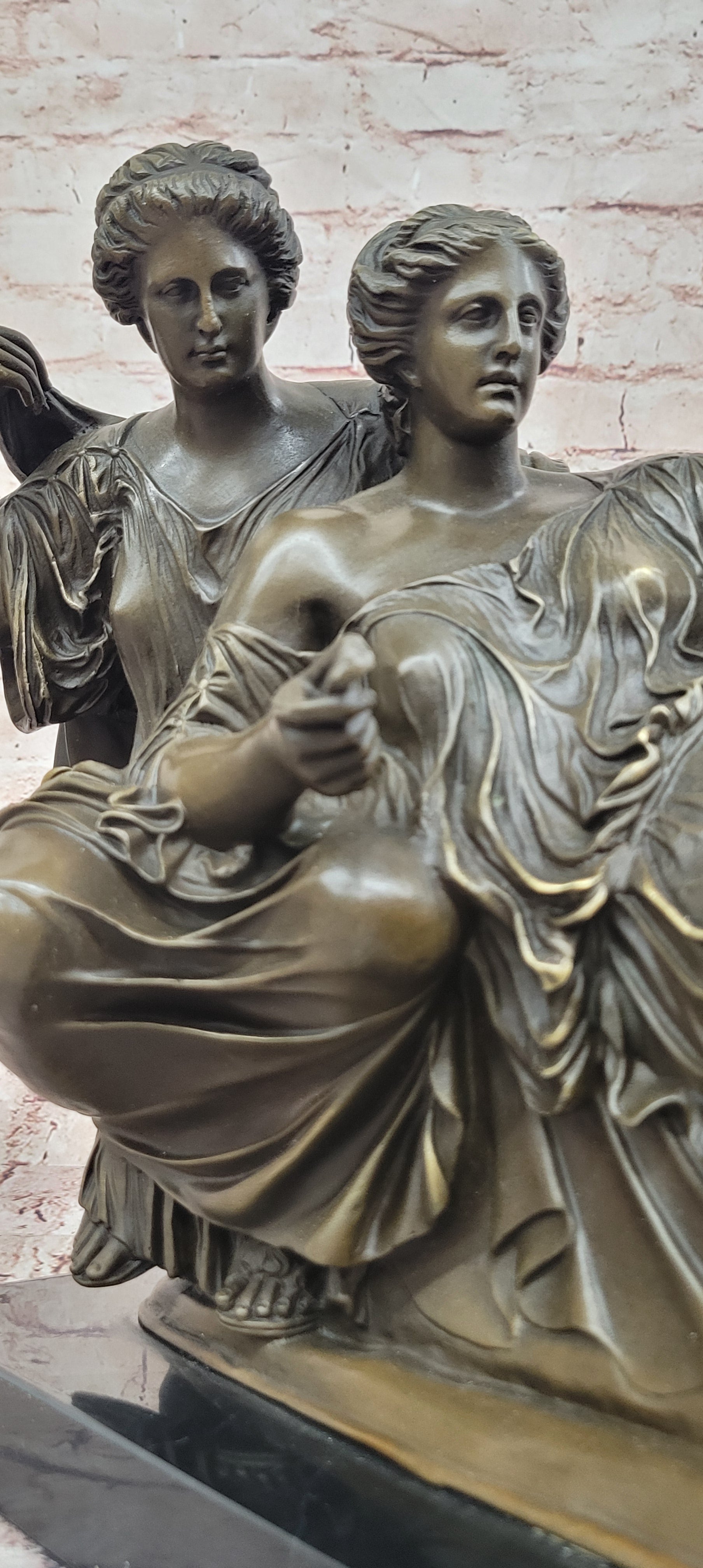 Large Bronze Sculpture Titled ''The Fates'' Modeled After Parthenon Figurine Statue